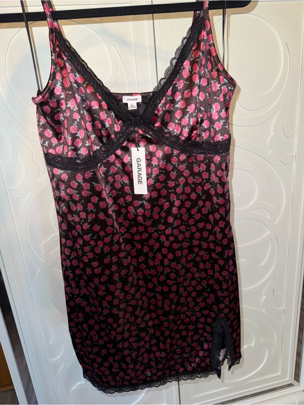 Garage Black Slip Dress with Pink Rose Print